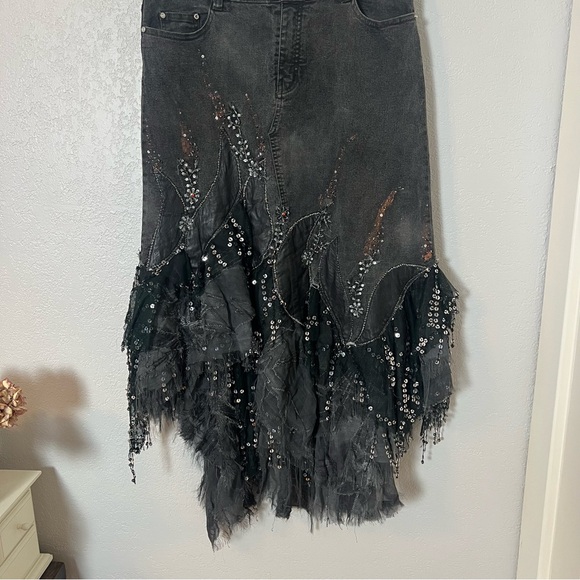 Vintage Rossi Roma Y2K Asymmetric Embellished Denim Skirt - Picture 4 of 9